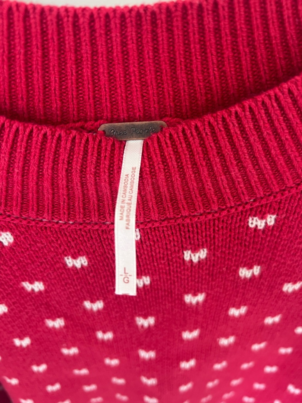 Free People Red white Crewneck crop Sweater
